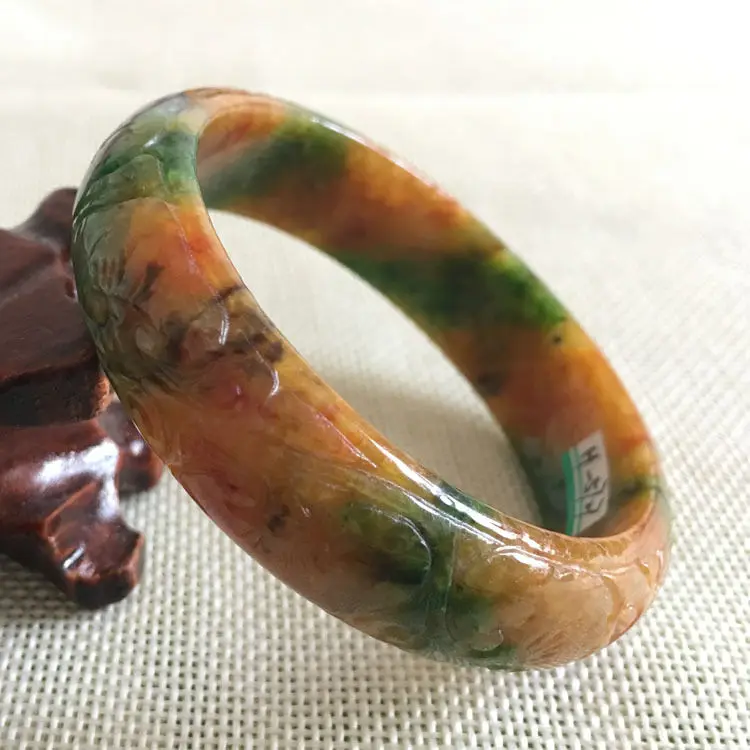 wyan A-5727 Vintage China Hand-carved Brown Green k Bracelet Bangle 57mm | Украшения и аксессуары