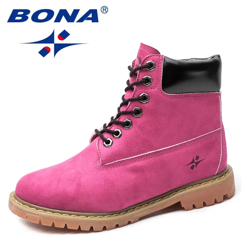ROSE RED BONA/Новое поступление; классические стильные женские ботинки; женская зимняя обувь из флока; женские ботильоны с круглым носком; удобная быстрая - Цвет: ROSE RED