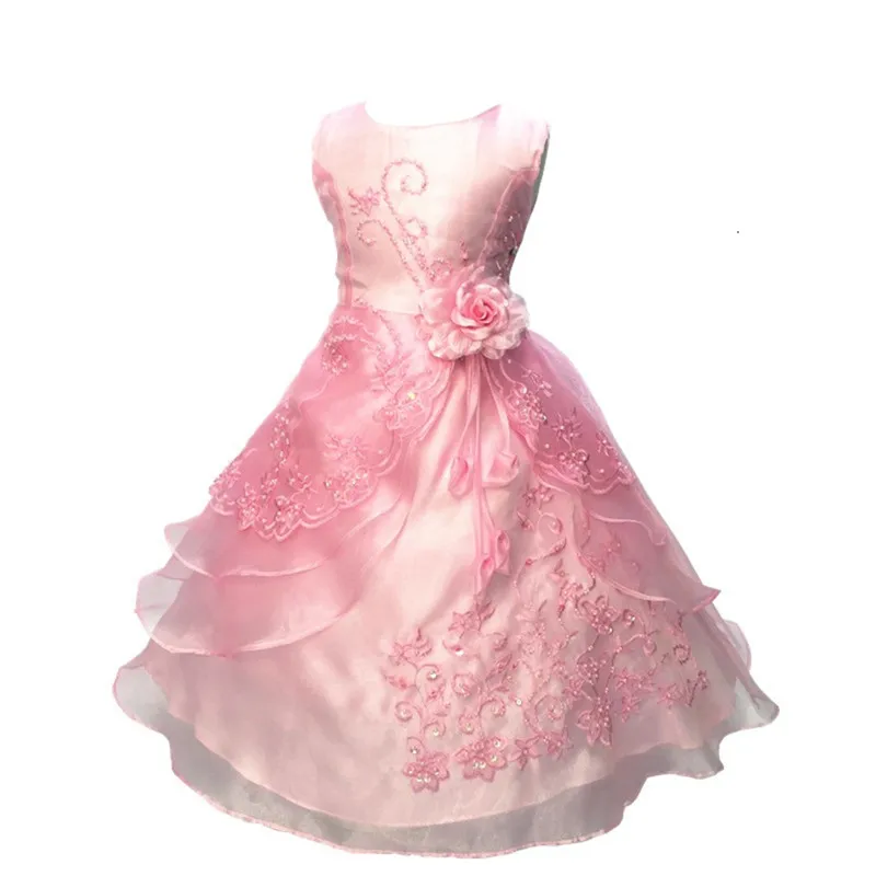 Girl Party Dress with Hoop Kid Embroidered Formal Bridesmaid Wedding Graduation Gown Christmas Princess Girls Dresses | Детская одежда