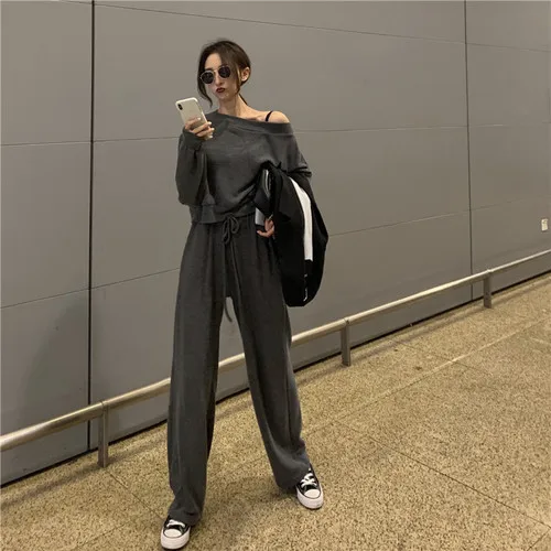 Модные женские комплекты одежда с длинными рукавами пуловер топ эластичной