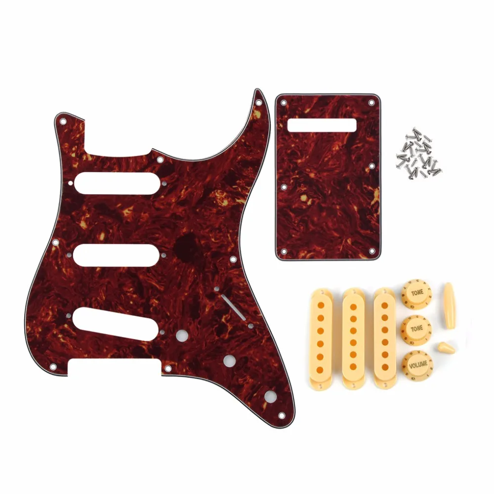 FLEOR красная Черепаха 4Ply Винтаж 8 отверстий SSS Strat гитары накладку задняя пластина Пикап Чехлы для 2T1V ручки переключатель/Whammy Бар Наконечник