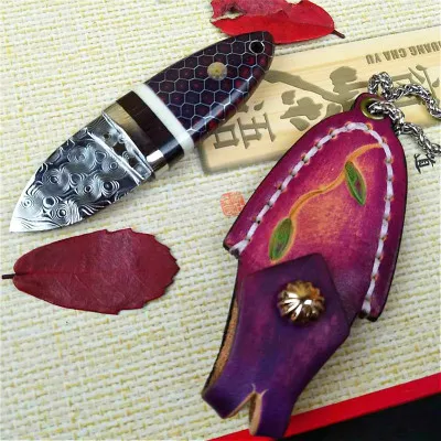 A Дамасская стальная розовая пластина автомобильный нож для украшения фруктового ножа Защита тела карманное ожерелье сильный нож EDC Открытый Экспресс нож - Цвет: A