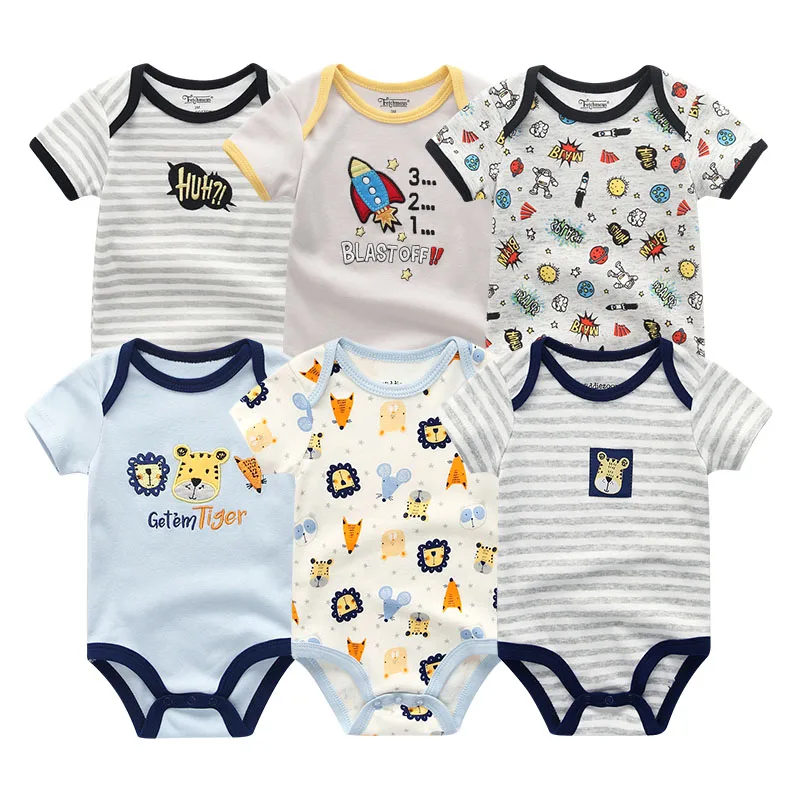 6 шт./лот из хлопка для новорожденных 0-12 M для маленьких девочек одежда Боди Roupa de bebe летние для маленьких мальчиков одежда Костюмы комплекты единорог