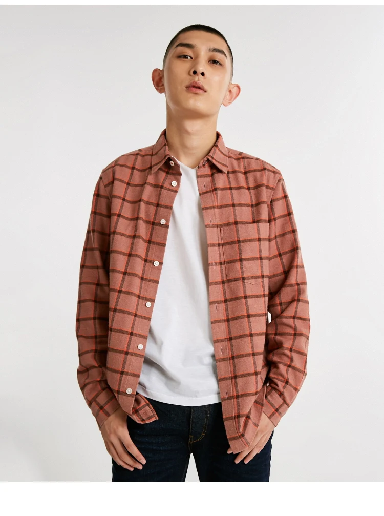 JackJones Мужская Осенняя эластичная хлопковая клетчатая рубашка с длинными рукавами 218405533