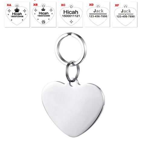 HEART SLIVER Бирки из нержавеющей стали для собак, щенков, домашних животных, Id метки, ошейник для собак, аксессуары, индивидуальные идентификационные бирки для домашних животных, персонализированная гравировка - Цвет: HEART SLIVER