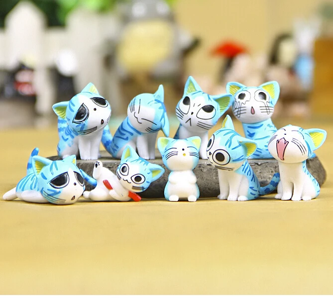 Figuras de Anime japonesas, mu&ntilde;ecos de juguete de Cheese Cat, 9 unids/lote-3