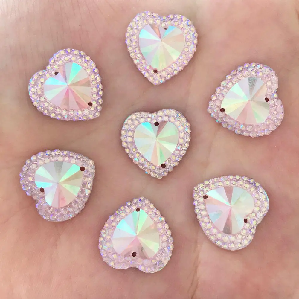 DIY 40 шт. 16 мм AB сердца из смолы с плоской задней стороной 2 отверстиями стразы