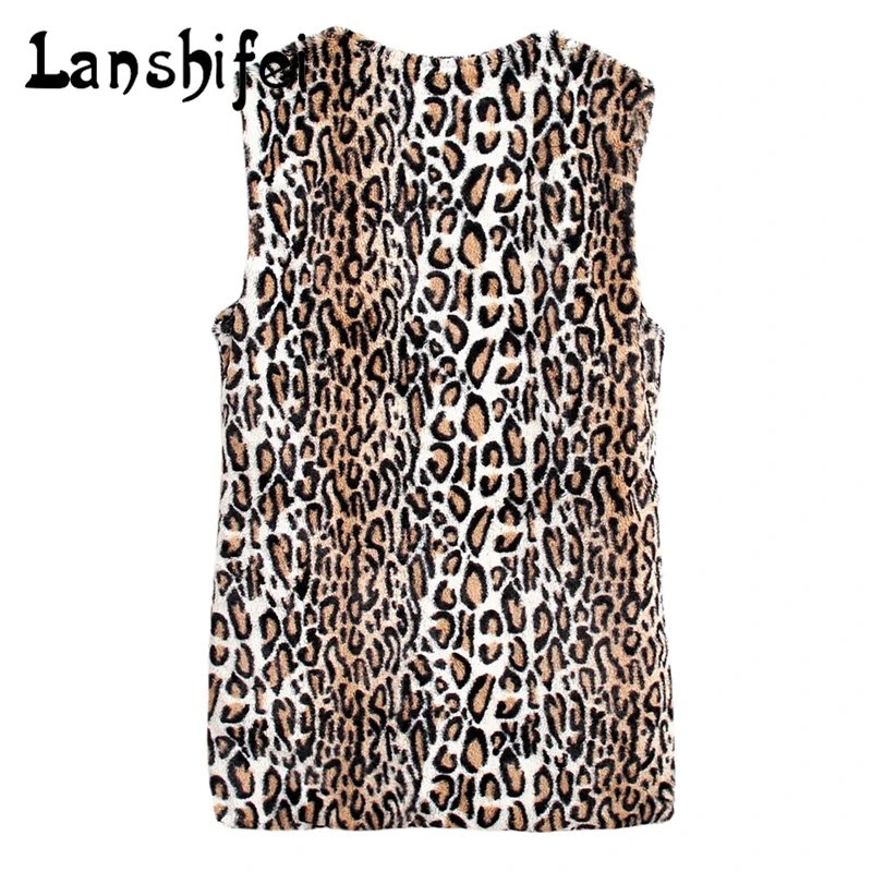 Новинка 2017 средний и длинный стиль Леопардовый принт меховой жилет пальто