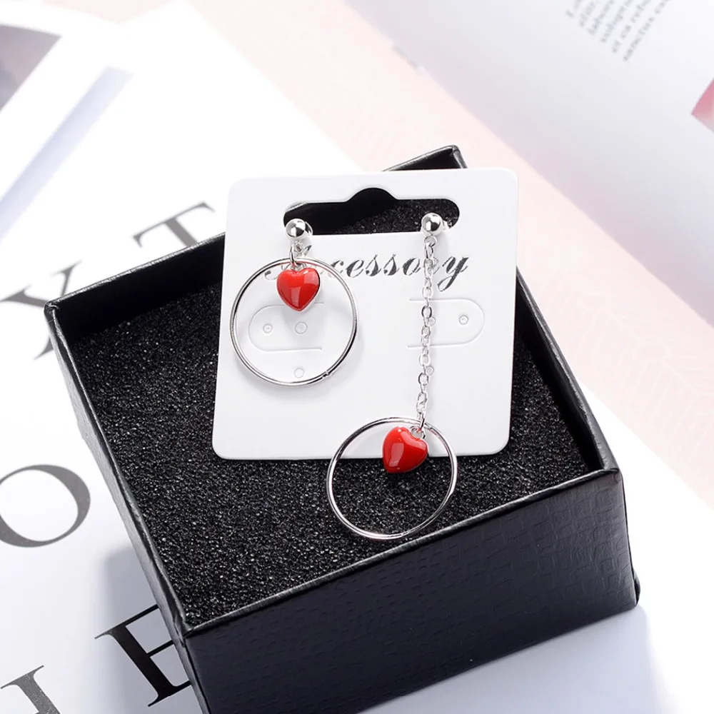 Женские серьги гвоздики Chandler Red Love Heart Милая Бусина в виде круга