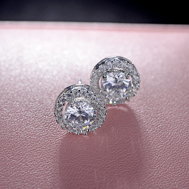 Серьги с ореолом Moissanite круглые серьги белым золотом 18 К 0 5 карат | Украшения и