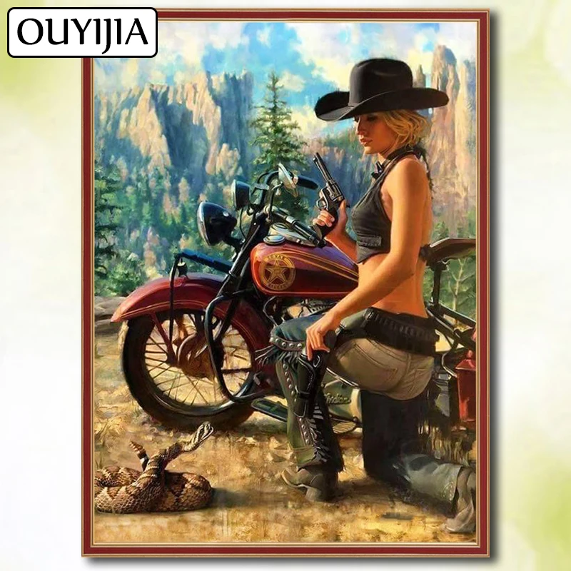 OUYIJIA 5D DIY Алмаз полный квадратный мотоцикл красота Halle Moto мультфильм Алмазная вышивка для продажи Стразы мозаика