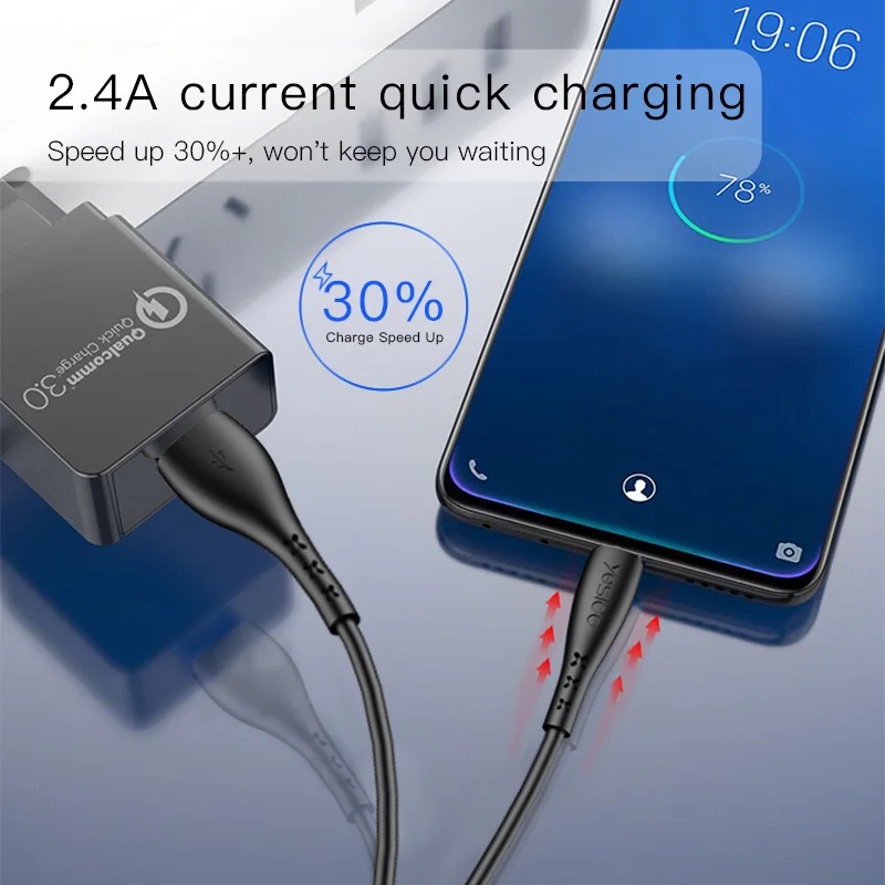 Yesido CA26 Micro USB кабель Шнур 2.4A Быстрая зарядка USB кабель для передачи данных для samsung Xiaomi huawei Android телефон планшет USB кабели провода