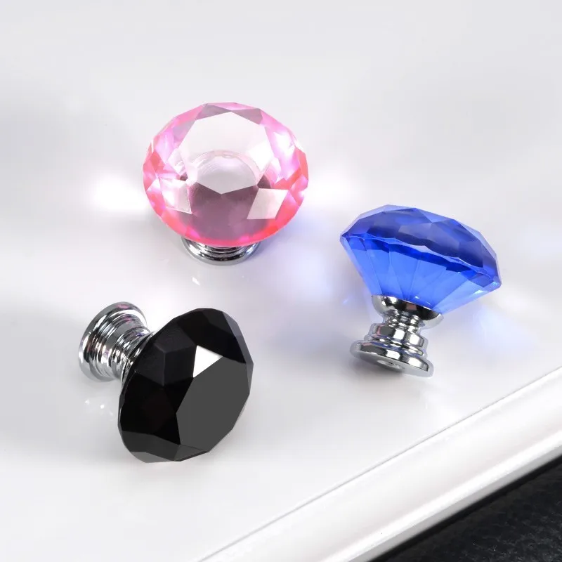 30 мм кристалл ручки Кухня шкафа и для мебели Цветной Diamond Форма ручка на дверь