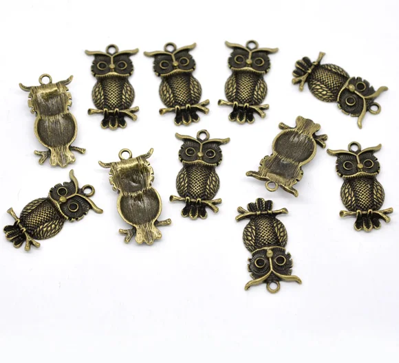 Подвески DoreenBeads из металлического сплава подвески в виде совы античные бронзовые