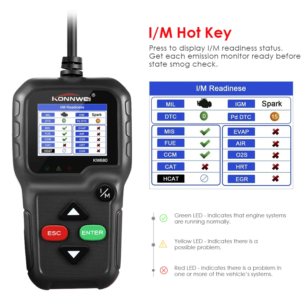 Черный красный OBD2 автомобильный диагностический инструмент KONNWEI KW680 CAN/сканер EOBD