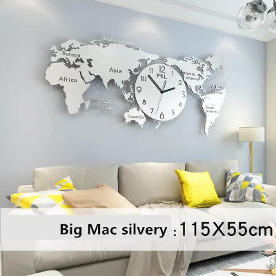 Silvery Скандинавские декоративные карта мира часы и часы Современные Простые атмосферные личности креативные модные часы и часы - Цвет: Silvery