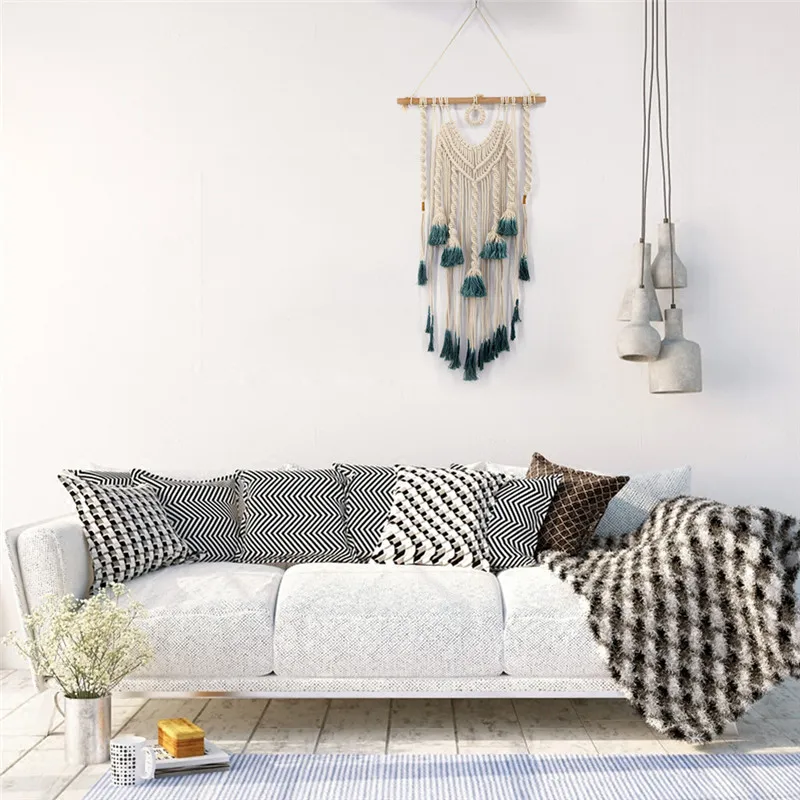 

Bohemian Braided Tassel Tapestry Vintage Boho Fiber Art Cotton Rope Wall Hanging Vintage Party Home Decoration