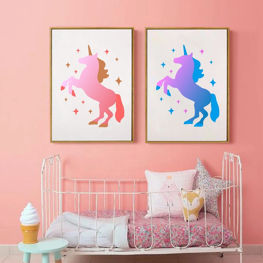 Настенный художественный принт и плакат с единорогом поднимающим силуэт