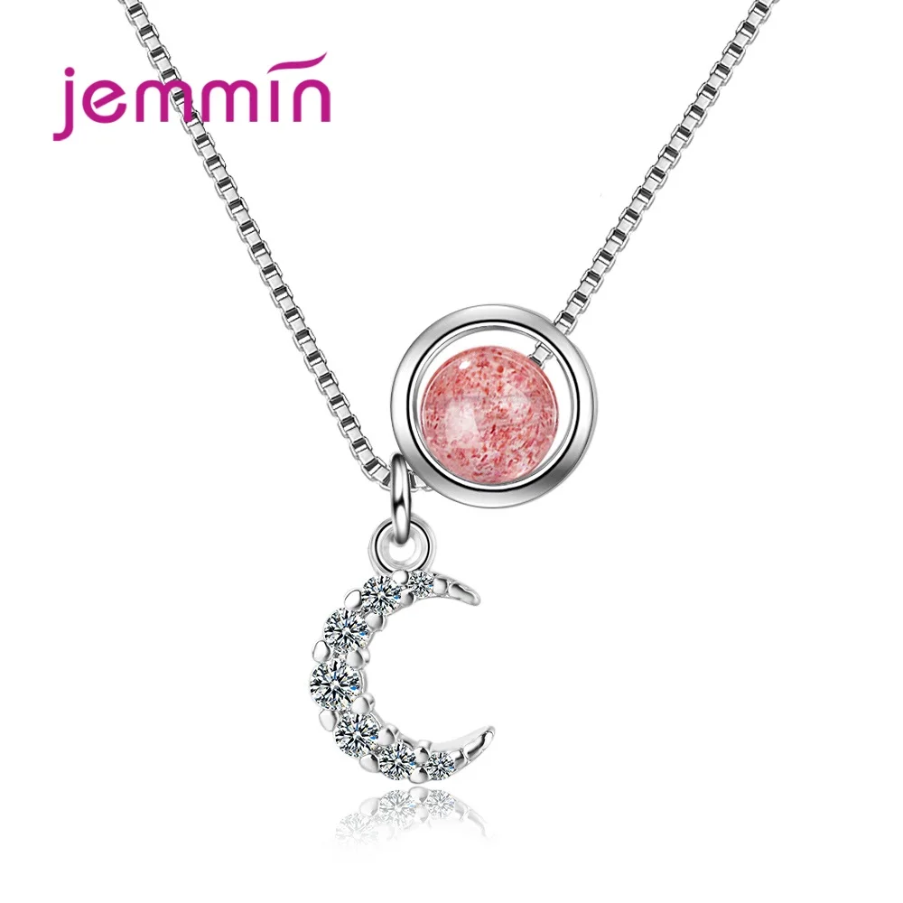 

Simple Stylish Korean Fashion Necklace Strawberry Pink Crystal Fancy Moon Choker Jewelry For Women Engagement Lover Gifts