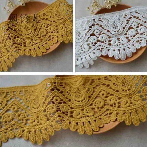 Хлопковое водорастворимое Прошитое кружево 2 ярда цвета слоновой кости желтого