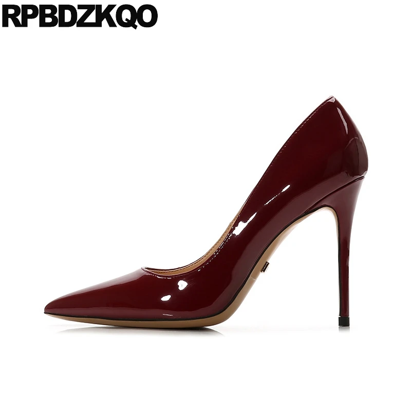 

12cm 5 inch thin pumps sexy white high heels fashion pointed toe 8cm shoes exotic dancer 10 42 11 43 ladies plus size wine red