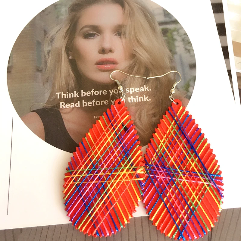 Heeda Vintage Wood String Earrings Female Kpop Big Name Water Drop Eardrop Fashion Simple Light Women Statement Jewelry 2018 | Украшения и