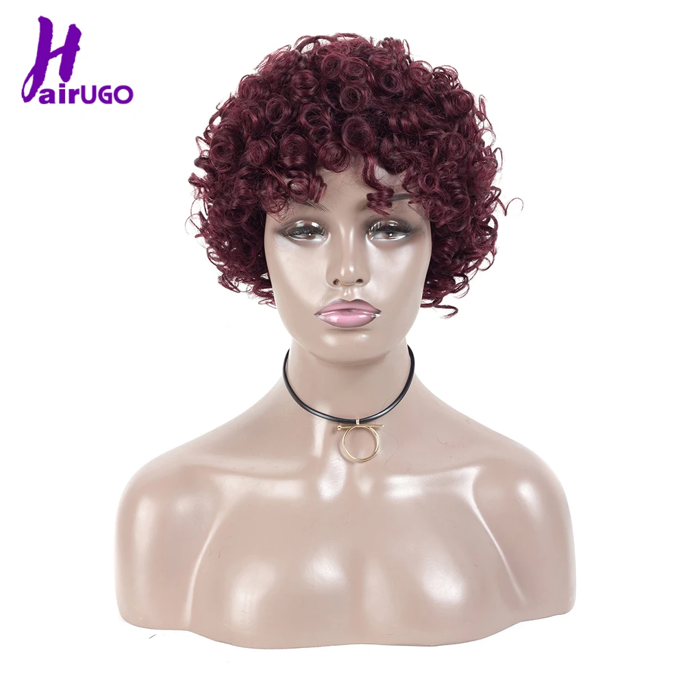 HairUGo Малайзии вьющиеся волосы парик короткие Синтетические на кружеве
