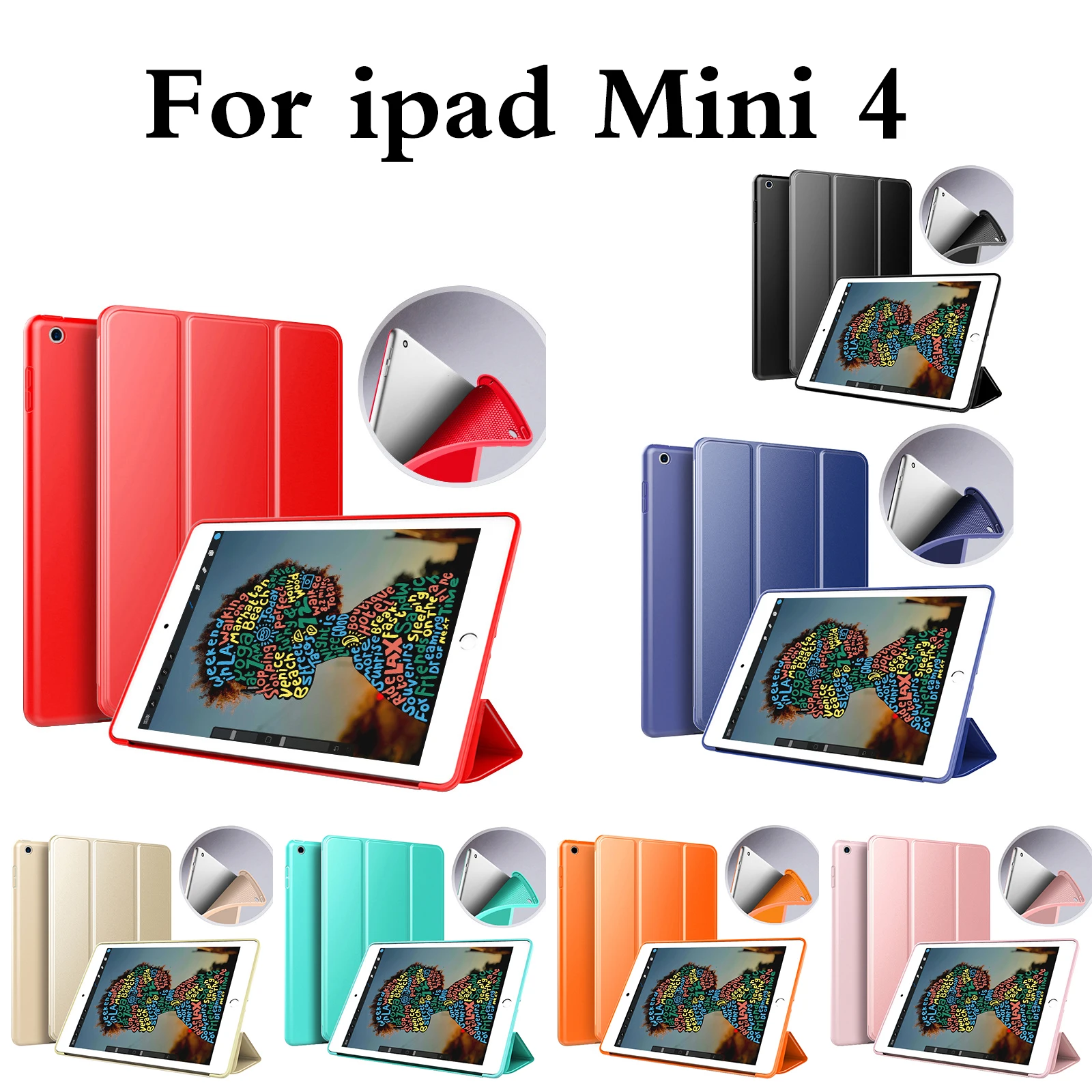 Чехол из искусственной кожи для apple iPad mini 4, Ультратонкий силиконовый мягкий умный чехол-накладка для iPad mini 4 с автоматическим переходом в спя...