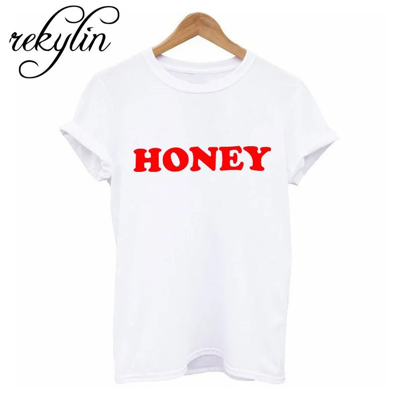 Женская летняя футболка Топы HONEY с буквенным принтом Повседневная хлопковая