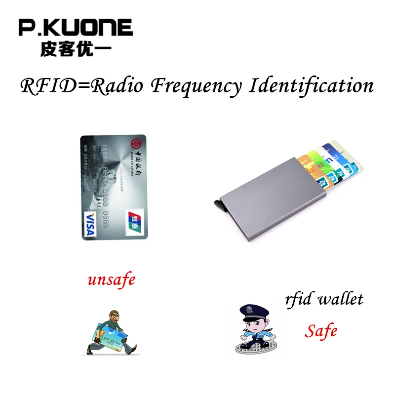 P. KUONE Горячая RFID Кредитная Держатель для карт кошелек металлический корпус