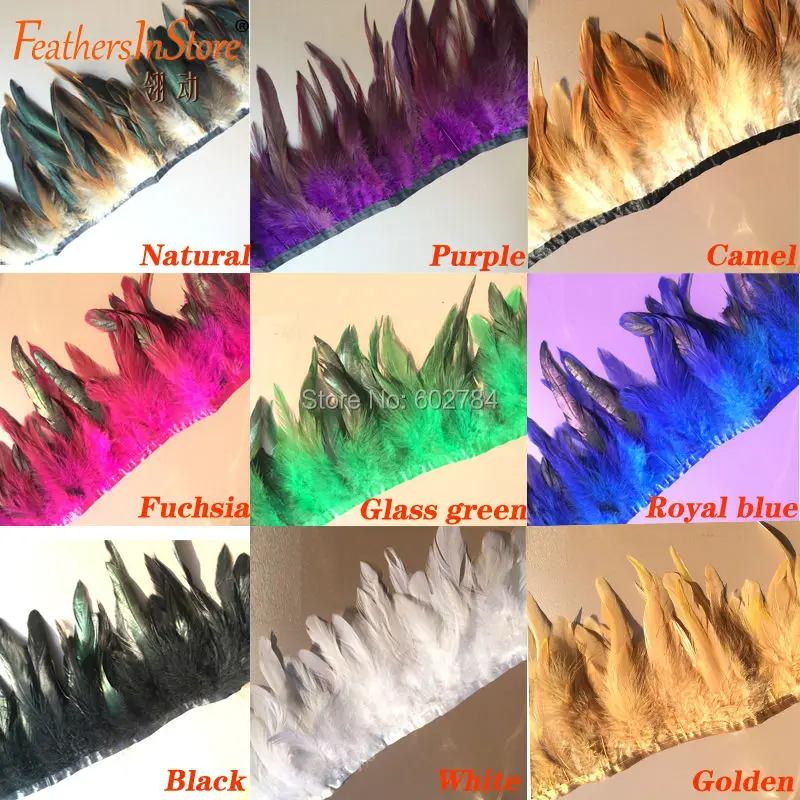 

Wholesale Rooster feather fringe 2meters high quality Bleached White Rooster Hackle feather trim