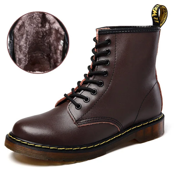 BROWN WIHT fur Ботинки для влюбленных; doc martins; Ботинки martin в британском стиле в винтажном стиле; классический костюм унисекс; Ботинки martin из натуральной кожи; мужские Shoes35-45 в байкерском стиле на толстом каблуке - Цвет: BROWN WIHT fur