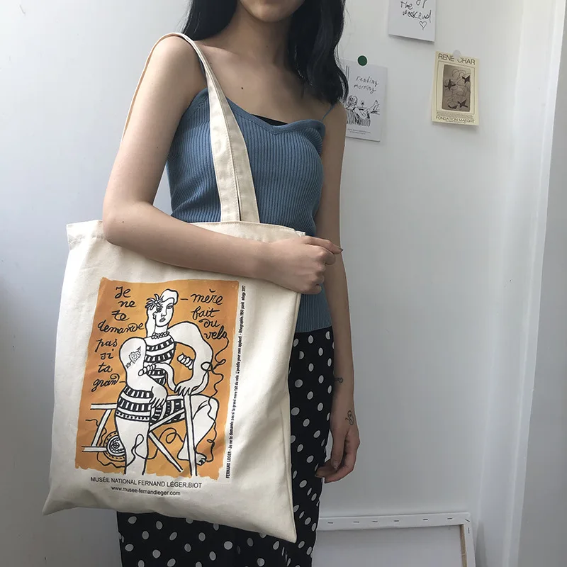 Women's Canvas Shoulder Bag Fauvism French Artist Printing Luxury Handbags Reusable Folding Shopping Bolsa Feminina | Багаж и сумки