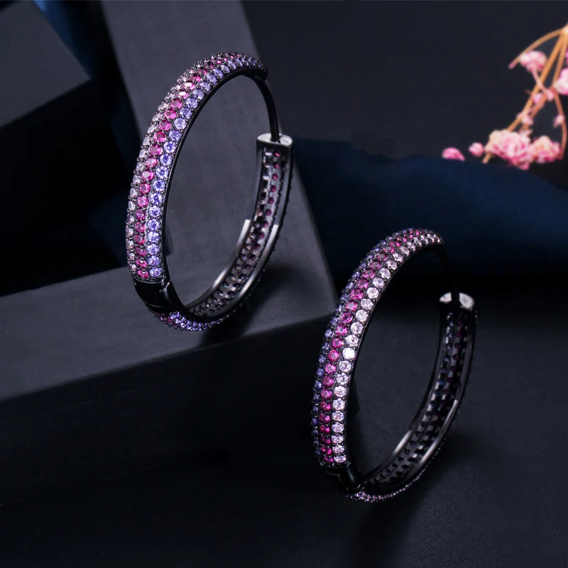 ThreeGraces Trendy Multicolor Cubic Zirconia Yellow Gold Color Circle Round Hoop Earrings for Women Fashion Party Jewelry ER321 | Украшения