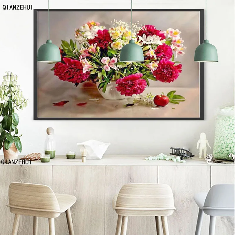 QIANZEHUI Стразы DIY пластиковые поделки квадратная алмазная Роза ваза живопись
