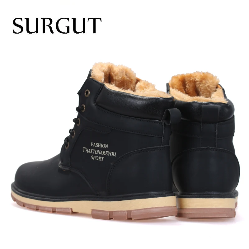 SURGUT Brand Hot Newest Keep Warm Winter Boots Men High Quality Waterproof Casual Shoes Working Fashion pu Leather Snow Boots