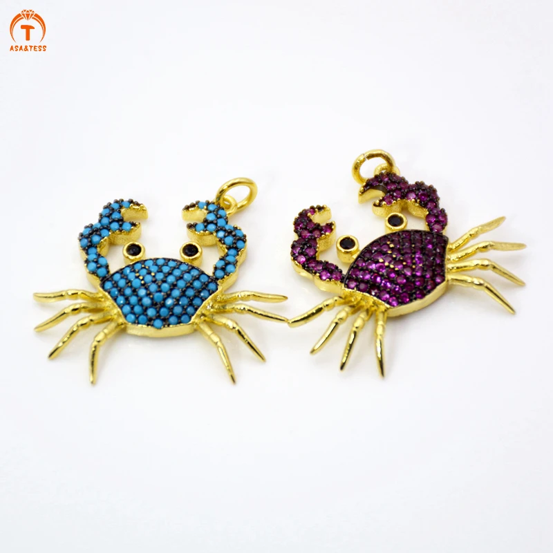 

ASA&TESS Mix Color Micro Pave CZ zircon crab charm Pendant For Jewelry Making turquoises Findings DIY necklace making