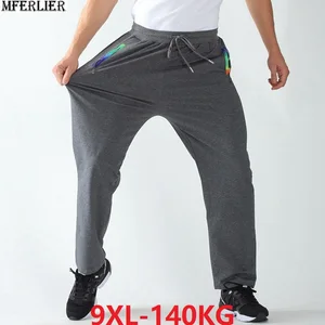 Весенние мужские спортивные штаны размера плюс, большие 6XL 7XL 8XL 9XL, мужские черные Стрейчевые брюки, простые прямые брюки с эластичной талией