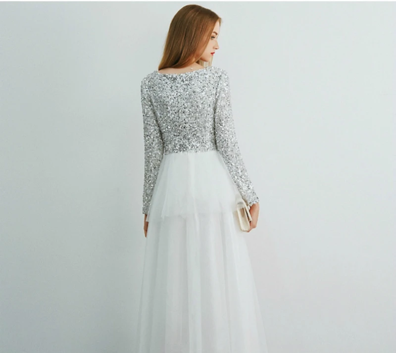 Женское вечернее платье с блестками SSYFashion белое элегантное бальное из мягкого