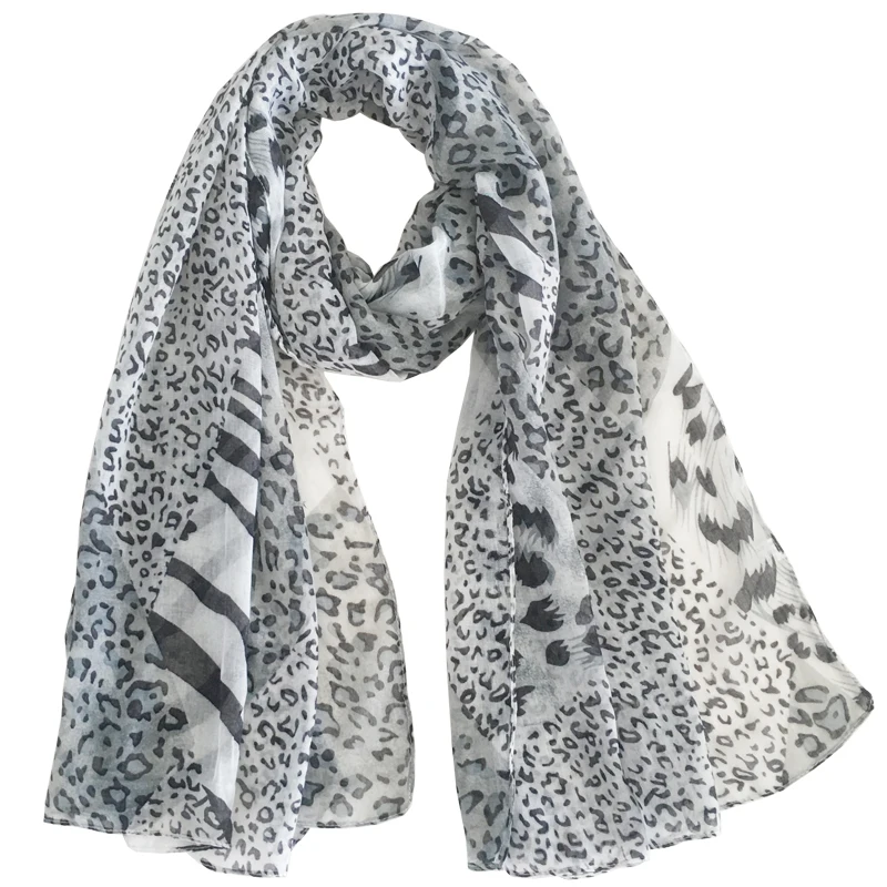 

Lightweight Fashion Women Sheer Scarf Animal Leopard Print Polyester Beach Long Soft Shawl And Warp