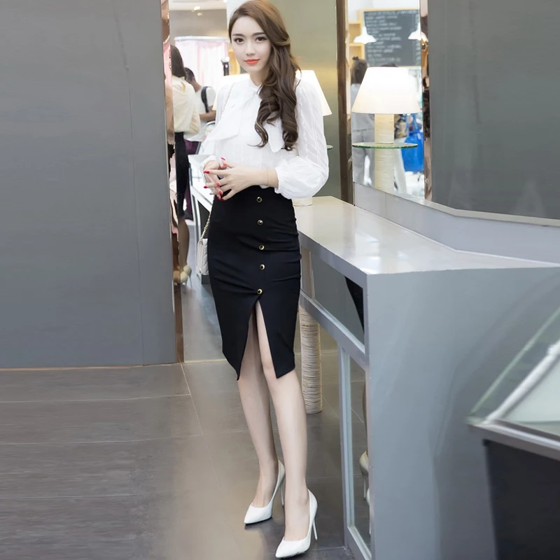Новая модная женская узкая юбка-карандаш, Женская Классическая Сексуальная юбка средней длины на пуговицах с высокой талией, элегантные женские юбки черного и красного цвета из органической кожи