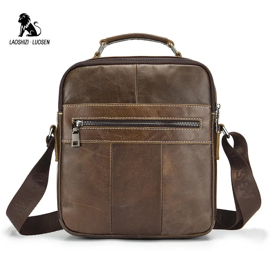 LAOSHIZI Genuine Leather Shoulder Bags for Men Messenger Bag Small Male Tote Vintage New Crossbody Men's Handbag |