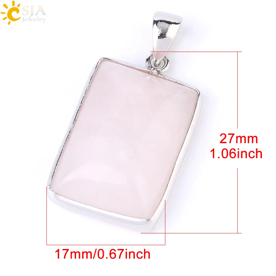 Rose Quartz CSJA прямоугольник натуральный камень ожерелья подвески для мужчин Рейки Исцеление спектролит Лабрадорит черный оникс бисера ювелирные изделия F050 - Окраска металла: Rose Quartz