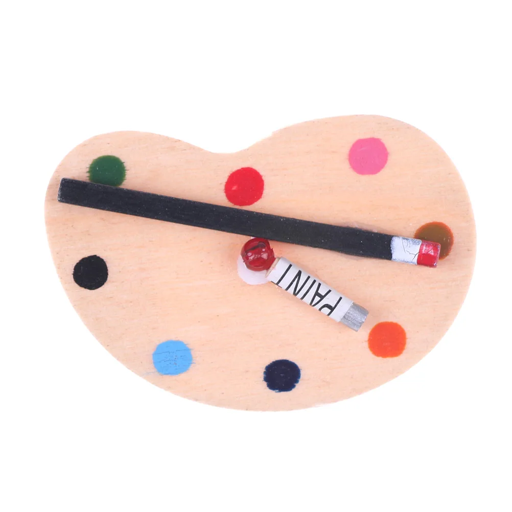 

1 Set Mini Dollhouse Palette And 2 Brushes Furniture Doll Graduation Project 1/12 Scale Miniature Color Palette Set Model