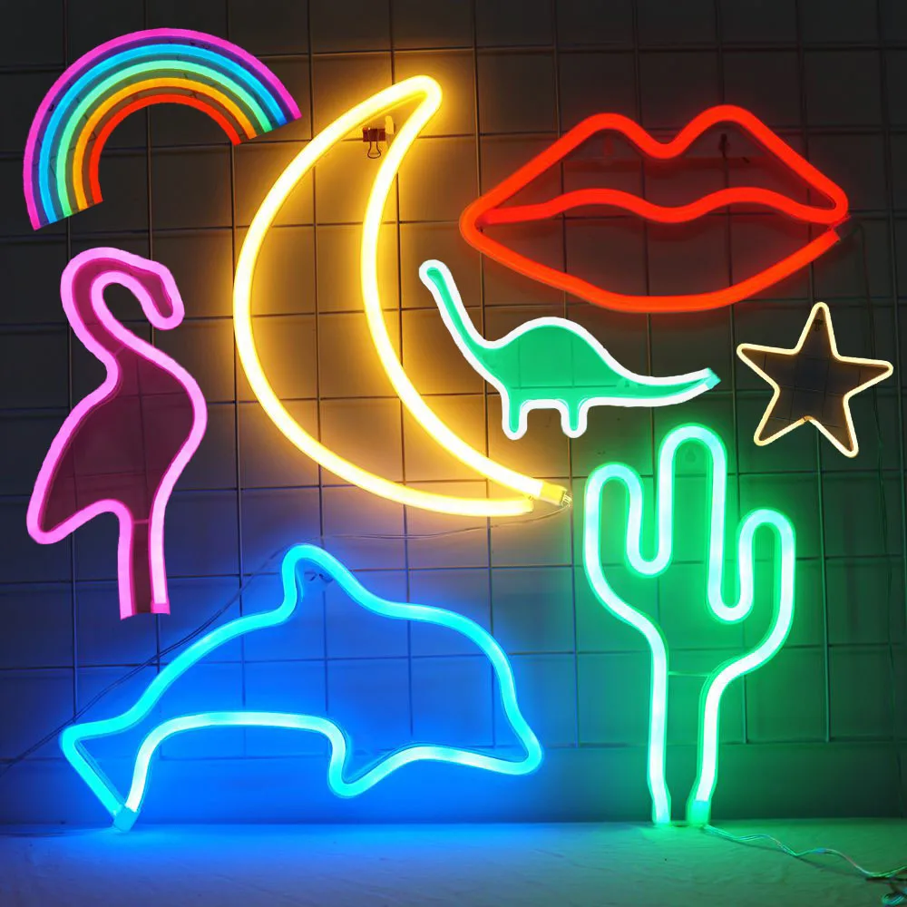 

New Hot INS Style Lovely LED Wall Lamp Flamingo Dolphin Rainbow Moon Star Cloud Night Light LED Bulb Battery Home Decor Kid lamp
