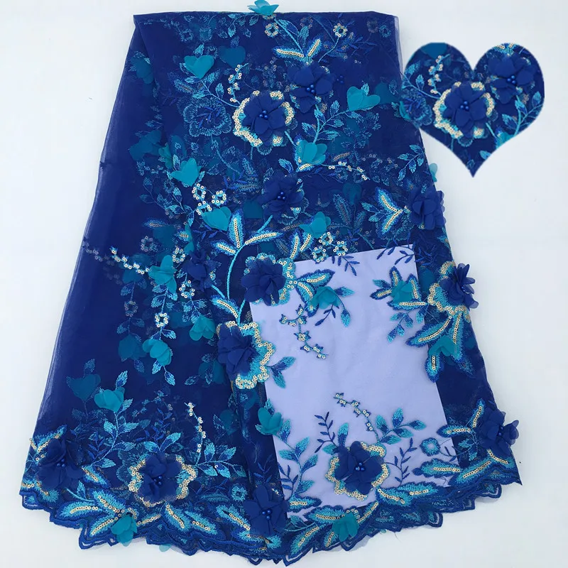 

3D Flower 2020 French Tulle Lace Fabric With Bead African Lace Fabric High Quality For Nigeria Wedding Mesh Net Lace Material