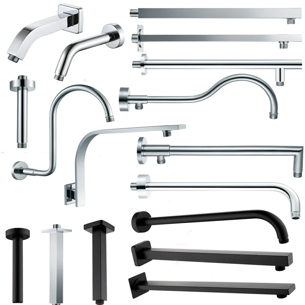 chrome or matte black wall mounted shower arm bathroom shower head bracket bar g12 shower head fixed pipe shower head holder free global shipping
