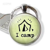 camping key chain glass cabochon metal camping man women jewelry gift for camper love to camp