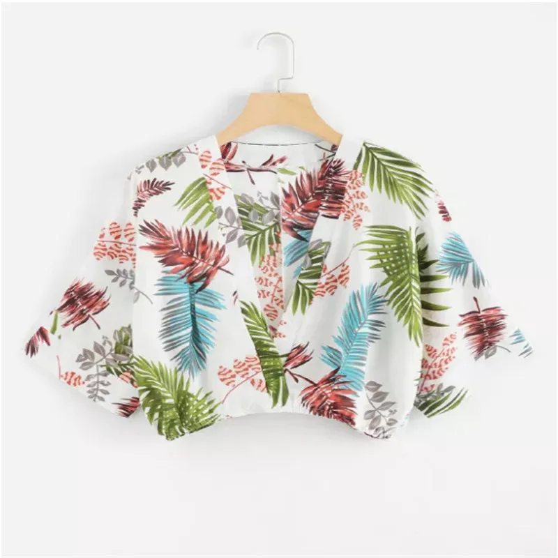 Printed shirt 2019 printed short-sleeved cardigan chiffon loose waist-down women's |