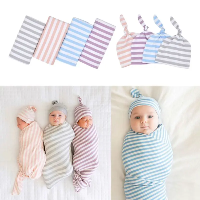 

New Cotton Baby Blankets Printed Newborn Infant Baby Boy Girl Sleeping Swaddle Muslin Wrap +Hat 2PCS